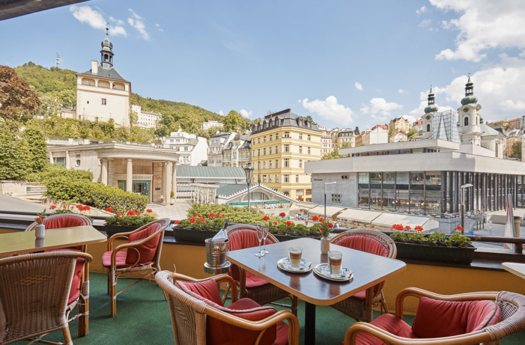 View of the city and the colonnade from the hotel terrace